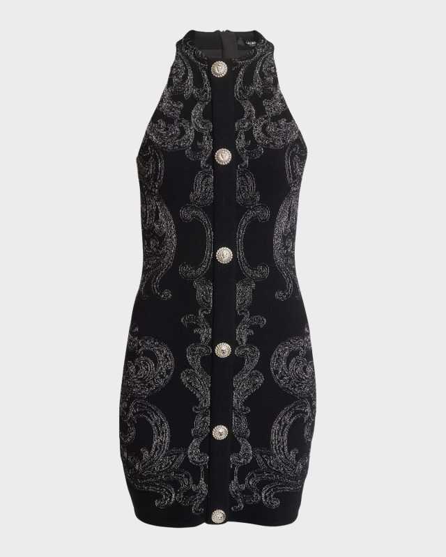 Metallic Paisley Jersey Halterneck Mini Dress